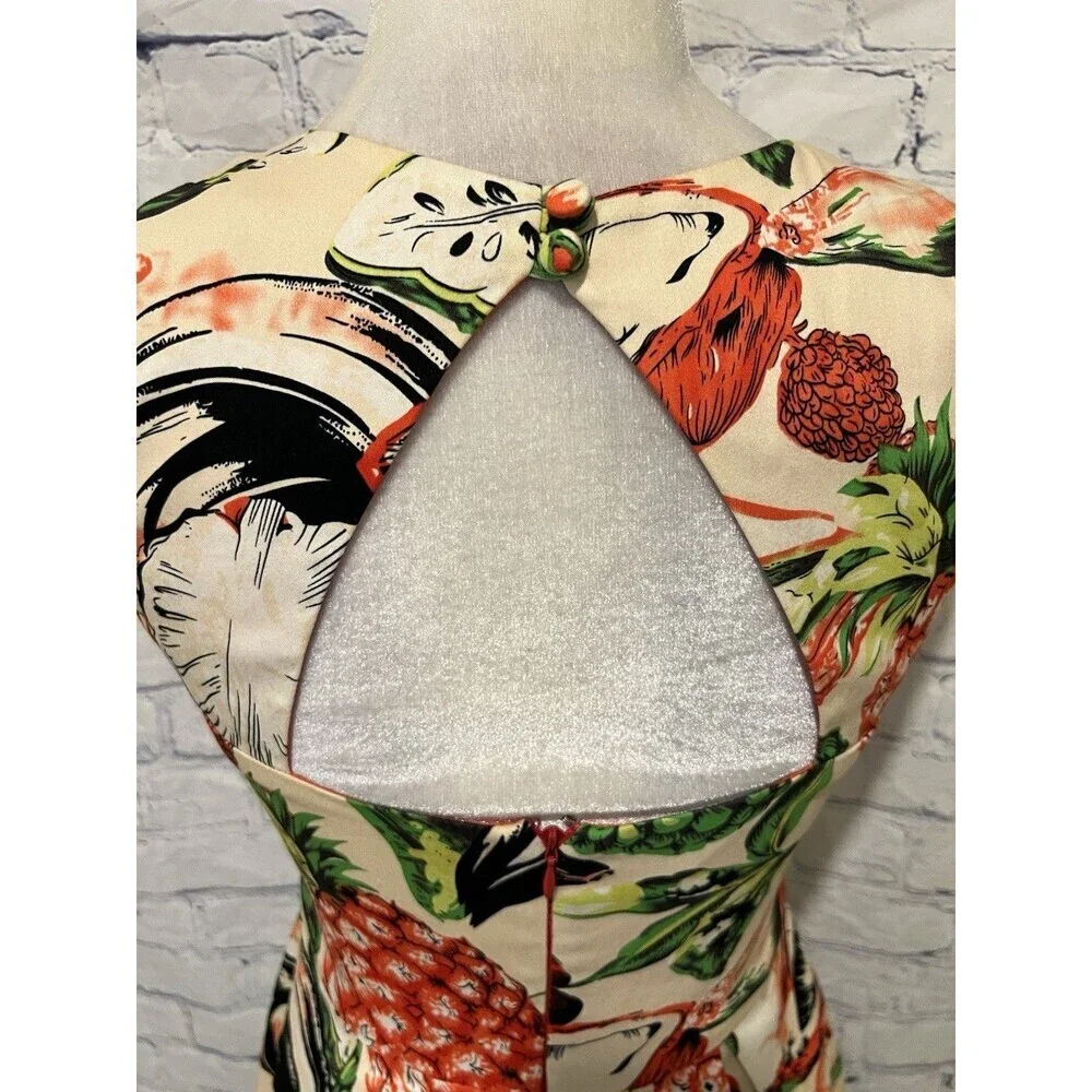 Eva Franco Mandy Dress Sz. 4 Pineapple Halter Cut Out Pleated Sleeveless Lined